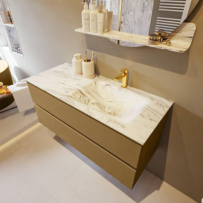 Mondiaz VICA-DLUX Ensemble de meuble de salle de bain - 110cm - meuble sous-vasque oro - 2 tiroirs - lavabo encastré cloud droite - 1 trou de robinet - version haute de 60cm - glace