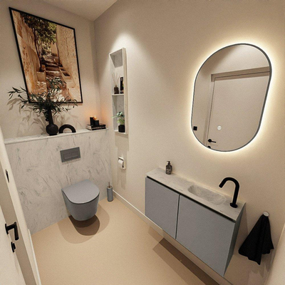 MONDIAZ TURE-DLUX Meuble WC 80 cm Smoke. Lavabo EDEN Opalo position droite. Avec 1 trou de robinet.