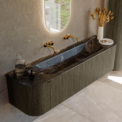 Mondiaz KURVE-DLUX Badkamermeubelset - 170x46x40cm - 1 lade - 2 deuren - wastafel solid surface - midden - zonder kraangat - Shadow