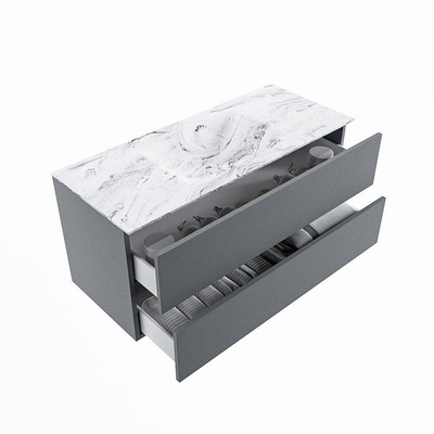 Mondiaz VICA-DLUX Ensemble de meuble de salle de bain - 110cm - meuble sous-vasque plata - 2 tiroirs - lavabo encastrée cloud milieu - 1 trou de robinet - version haute de 60cm - glace