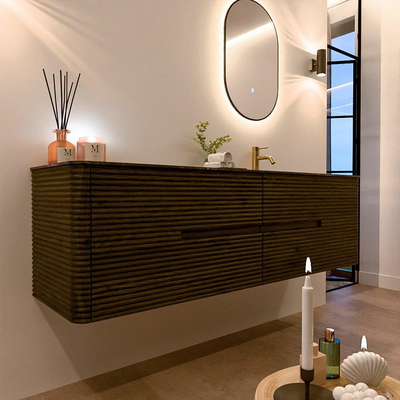 Mondiaz CIRO-DLUX Badkamermeubelset - 170x45x50cm - Solid surface wastafel Lava - 1 wasbak Rechts - 1 kraangat - 4 lades - Shadow
