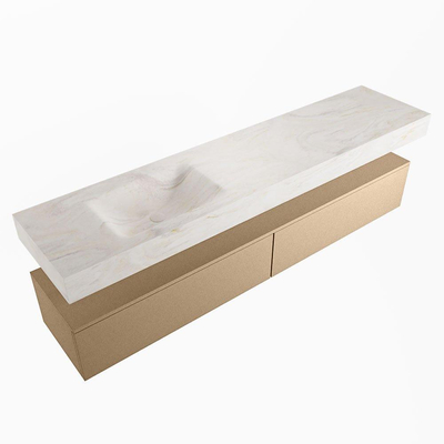 Mondiaz ALAN-DLUX Ensemble de meuble - 200cm - meuble - Oro mat - 2 tiroirs - Lavabo Cloud Ostra suspendu - vasque gauche - 1 trou de robinet - Beige