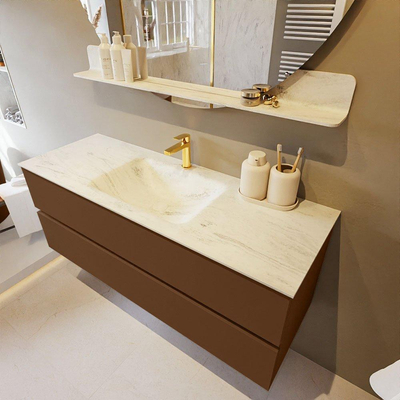 Mondiaz VICA-DLUX ensemble de meuble de salle de bain - 130cm - meuble sous-vasque repos - 2 tiroirs - lavabo encastrée cloud milieu - 1 trou de robinet - version haute de 60cm - opalo