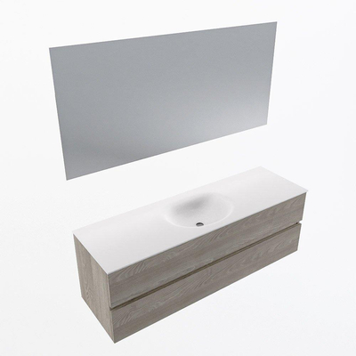 Mondiaz VICA ensemble de meuble de salle de bain - 150cm - meuble sous-vasque marron clair gris - 2 tiroirs - lavabo lune milieu - 1 trou de robinet - couleur talc - miroir LED - version XL 60cm haut