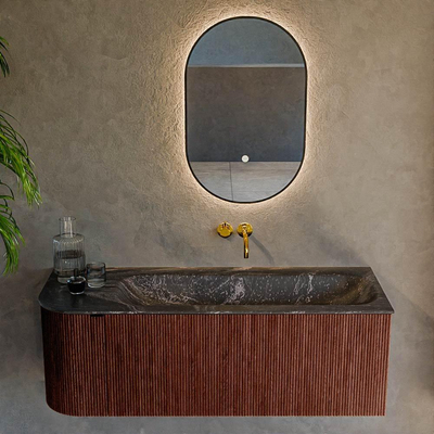 Mondiaz KURVE-DLUX Ensemble de meubles de salle de bains - 125x46x40cm - 1 tiroir - 1 porte - vasque solid surface - droite - sans trou de robinet - Ruby