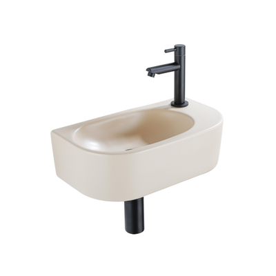 QeramiQ Fuente pack lave-mains – demi-rond – 40 x 21,5 x 12 cm – céramique beige – perçage à droite – robinet noir mat