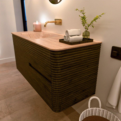 Mondiaz CIRO-DLUX Meuble de salle de bains - 110x45x50cm - Plan vasque Solid Surface Saba - 1 vasque à gauche - sans trous de robinetterie - 2 tiroirs - Shadow