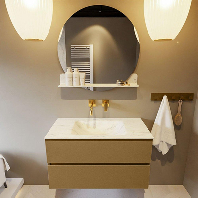 Mondiaz VICA-DLUX ensemble de meuble de salle de bain - 90cm - meuble sous-vasque oro - 2 tiroirs - lavabo encastré cloud milieu - sans trous de robinet - version haute de 60cm - opalo