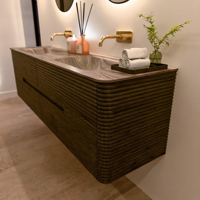 Mondiaz CIRO-DLUX Badkamermeubelset - 170x45x50cm - Solid surface wastafel Sombra - 2 wasbak Dubbel - zonder kraangaten - 4 lades - Shadow