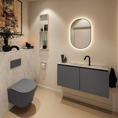 MONDIAZ TURE-DLUX 100cm toiletmeubel Dark Grey. EDEN wastafel Opalo positie midden. Met 1 kraangat.