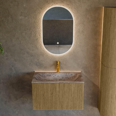 MONDIAZ KURVE-DLUX 70cm badmeubel kleur Dusk met 1 lade en 0 deuren. Wastafel BIG SMALL Midden 1 kraangat Oza.