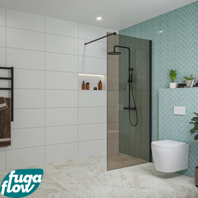 FugaFlow Eccelente Vetro inloopdouche badkamer - 90x200cm - rookglas - mat zwart -