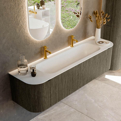Mondiaz KURVE Ensemble de meubles de salle de bains - 170x46x40cm - 1 tiroir - 2 portes - lavabo solid surface - central - 2 trous de robinet - Shadow