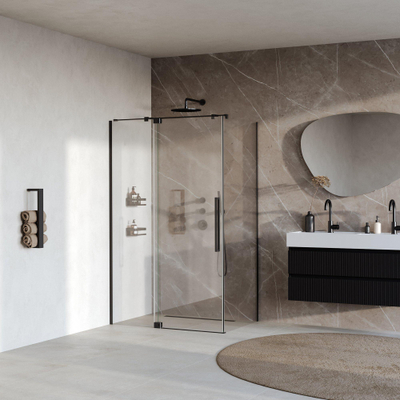 BRAUER Stellar Cabine de douche - 120x100x200cm - porte battante - revêtement verre - réversible - verre clair - noir mat