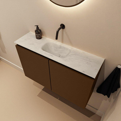 MONDIAZ TURE-DLUX 80cm toiletmeubel Rust. EDEN wastafel Opalo positie midden. Zonder kraangat.