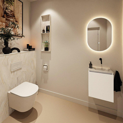 MONDIAZ TURE-DLUX Meuble toilette - 40cm - Talc - EDEN - vasque Ostra - position droite - sans trou de robinet