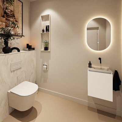MONDIAZ TURE-DLUX meuble WC 40 cm Talc. EDEN lavabo Ostra position droite. Sans trou de robinet.