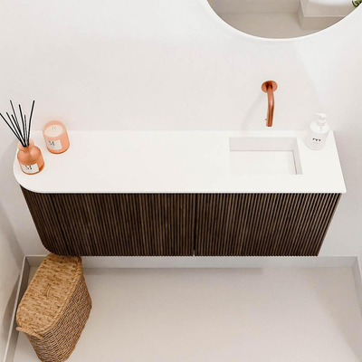 Mondiaz JOYA 101.6cm meuble de toilette - arrondi gauche couleur Walnut - Vasque FAYE position Droite Sans trou de robinet couleur Talc