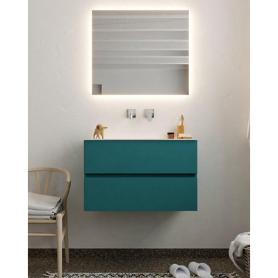 MONDIAZ VICA Badkamermeubelset - 80cm - 2 lades - wasbak Cloud midden - 0 kraangaten - solid surface smag