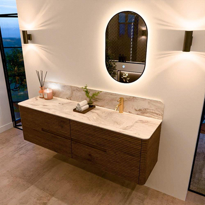 Mondiaz CIRO-DLUX Ensemble de meubles de salle de bains - 170x45x50cm - Plan vasque solid surface Frappe - 1 vasque à droite - 1 trou de robinetterie - 4 tiroirs - Dusk