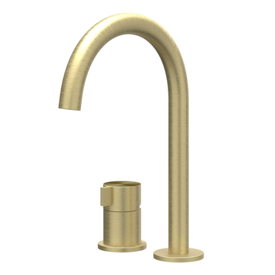 IVY Tribe Mitigeur de lavabo - 2 trous - montage sur plage - bec - coldstart - ACIER INOXYDABLE 316 - or mat brossé PVD