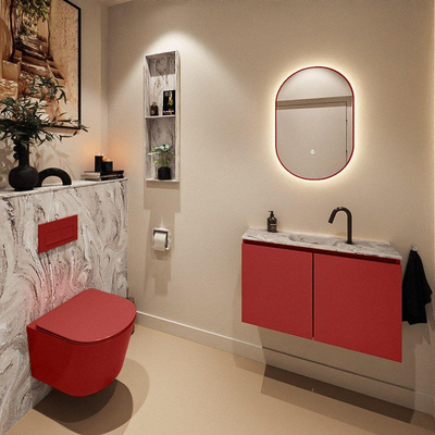 MONDIAZ TURE-DLUX Meuble toilette - 80cm - Fire - EDEN - vasque Glace - position centrale - 1 trou de robinet