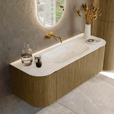 Mondiaz KURVE-DLUX Badkamermeubelset - 130x46x40cm - 1 lade - 2 deuren - wastafel solid surface - midden - zonder kraangat - Dusk