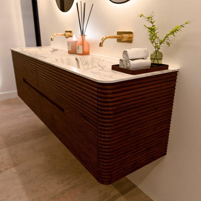 Mondiaz CIRO-DLUX Badkamermeubelset - 170x45x50cm - Solid surface wastafel Glace - 2 wasbak Dubbel - zonder kraangaten - 4 lades - Ruby