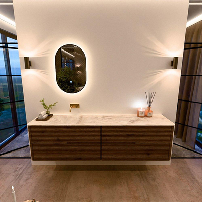 Mondiaz CIRO-DLUX Ensemble de meuble de salle de bains - 190x45x50cm - Plan vasque en solid surface Frappe - 1 vasque à gauche - sans trous de robinet - 4 tiroirs - Dusk