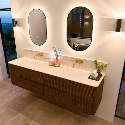 Mondiaz CIRO-DLUX Ensemble de meubles de salle de bains - 190x45x50cm - Plan-vasque Solid surface Meli - 2 vasques Double - sans trous de robinet - 4 tiroirs - Dusk
