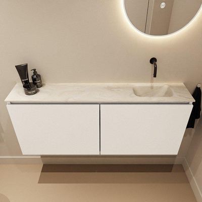 MONDIAZ TURE-DLUX Meuble toilette - 120cm - Talc - EDEN - vasque Ostra - position droite - sans trou de robinet