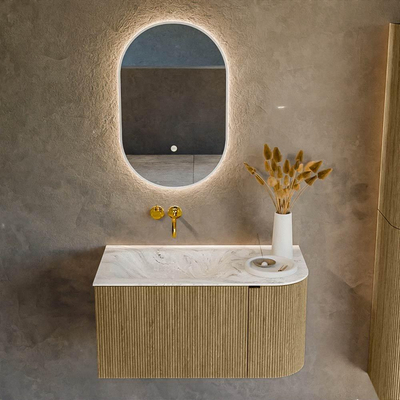 Mondiaz KURVE-DLUX Badkamermeubelset - 85x46x40cm - 1 lade - 1 deur - wastafel solid surface - links - zonder kraangat - Dusk
