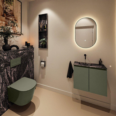 MONDIAZ TURE-DLUX Meuble de toilette 60cm Army. Lavabo EDEN Lava position gauche. Sans trou de robinet.