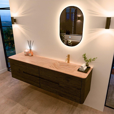 Mondiaz CIRO-DLUX Badkamermeubelset - 180x45x50cm - Solid surface wastafel Saba - 1 wasbak Rechts - 1 kraangat - 4 lades - Shadow