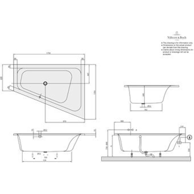 Villeroy & Boch Loop en friends bad 175x135cm rechts met hoekige binnenvorm wit