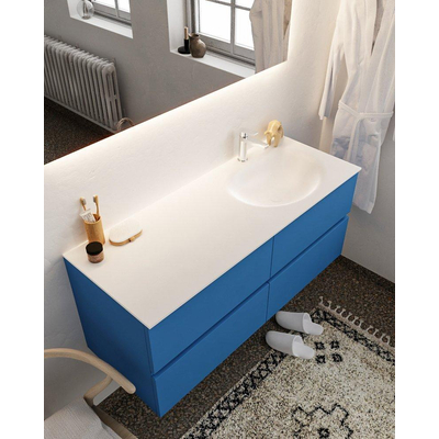 Mondiaz VICA ensemble de meuble de salle de bain - 120cm - meuble sous-vasque jeans - 4 tiroirs - lavabo moon droite - 1 trou de robinet - version XL 60cm haut