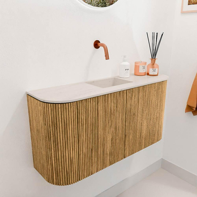Mondiaz JOYA-DLUX 83.2cm toiletmeubel - ronding links en rechts kleur Oak - Wastafel FAYE positie Midden Zonder kraangat kleur Meli.