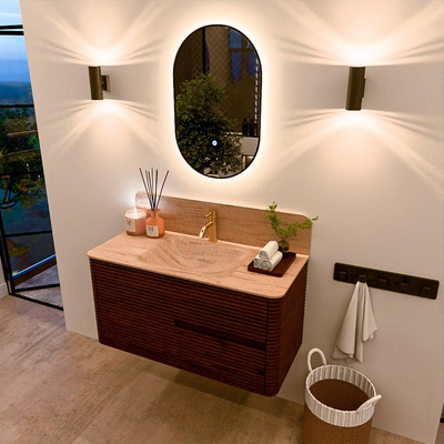 Mondiaz CIRO-DLUX Badkamermeubelset - 100x45x50cm - Solid surface wastafel Saba - 1 wasbak Midden - 1 kraangat - 2 lades - Ruby