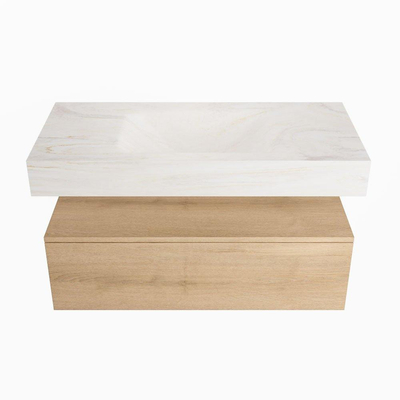 Mondiaz ALAN-DLUX Ensemble de meuble - 100cm - meuble Washed Oak mat - 1 tiroir - Lavabo Cloud Ostra suspendu - vasque Centre - 1 trou de robinet