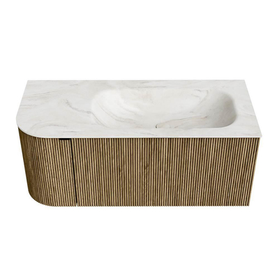 Mondiaz KURVE-DLUX Badkamermeubelset - 105x46x40cm - 1 lade - 1 deur - wastafel solid surface - rechts - 1 kraangat - Dusk
