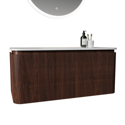 Royal Plaza Terra Edge Ensemble meuble de salle de bains - 100x44.7x46cm - plan de toilette en solid surface blanc mat - 2 tiroirs - châtaigne (noyer)