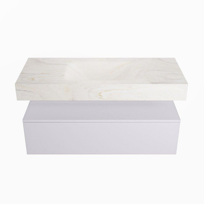 Mondiaz ALAN-DLUX Ensemble de meuble - 110cm - meuble Cale mat - 1 tiroir - Lavabo Cloud Ostra suspendu - vasque Centre - 0 trous de robinet