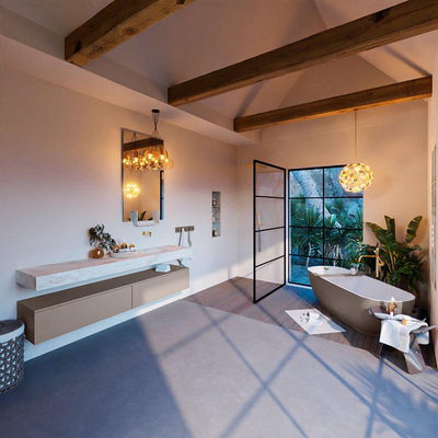 MONDIAZ ALAN - DLUX Ensemble meuble de salle de bains - 200cm - meuble bas - Smoke - 2 tiroirs - lavabo suspendu - cuve à droite - 0 trous de robinet - Frappe