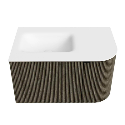 Mondiaz KURVE Ensemble meuble de salle de bains - 75x46x40cm - 1 tiroir - 1 porte - lavabo solid surface - gauche - sans trou de robinet - Shadow