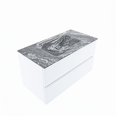 Mondiaz VICA-DLUX ensemble de meuble de salle de bain - 90cm - meuble sous lavabo talc - 2 tiroirs - lavabo encastré cloud milieu - 1 trou de robinet - miroir modèle spot - version XL 60cm haut - lave