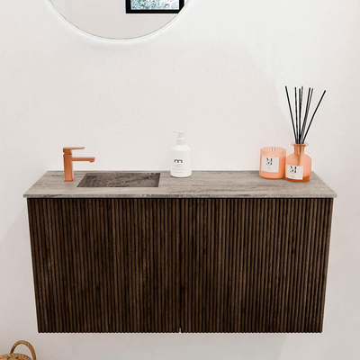 Mondiaz JOYA-DLUX 80cm toiletmeubel - kleur Walnut - Wastafel FAYE positie Links 1 kraangat kleur Oza.