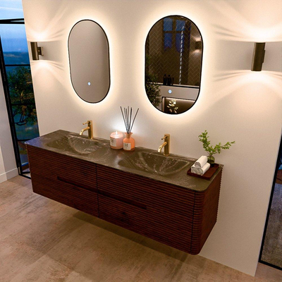 Mondiaz CIRO-DLUX Ensemble de meuble de salle de bains - 170x45x50cm - Vasque solid surface Lava - 2 vasques double - 2 perçages pour robinet - 4 tiroirs - Ruby