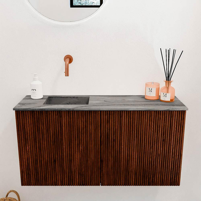 Mondiaz JOYA-DLUX 80cm toiletmeubel - kleur Ruby - Wastafel FAYE positie Links Zonder kraangat kleur Sombra.