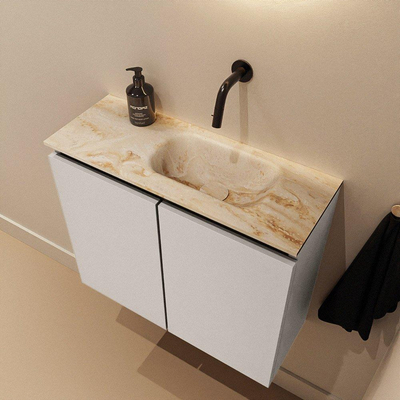 MONDIAZ TURE-DLUX Meuble toilette - 60cm - Linen - EDEN - vasque Frappe - position droite - sans trou de robinet