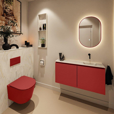 MONDIAZ TURE-DLUX Meuble toilette - 100cm - Fire - EDEN - vasque Ostra - position droite - sans trou de robinet